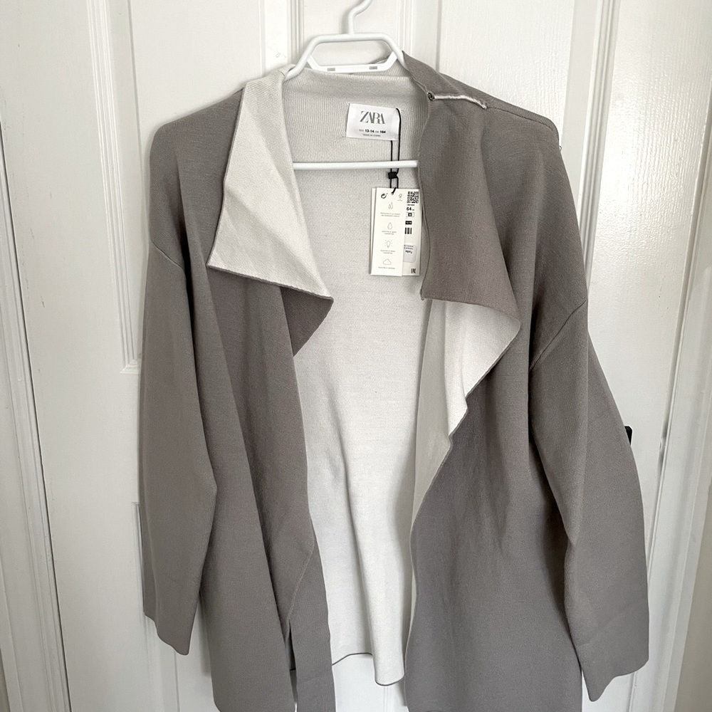 Zara kids grey tie up overcoat